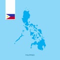 Phillipines Country Map with Flag over Blue background Royalty Free Stock Photo