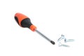 Phillips / cross head screwdriver with black & orange grip and three screws