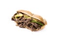 Philly cheesesteak sandwich with beef, cheese,green pepers and caramelized onion