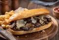 Philly cheesesteak sandwich and french fries Royalty Free Stock Photo