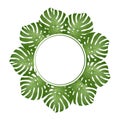 Philodendron Monstera Leaf Banner Wreath. Vector Illustration