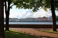 The building of the Faculty of Philology - view from the Admiralteyskaya embankment. St. Petersburg Royalty Free Stock Photo