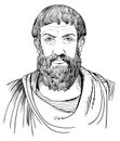 Philosopher Epicurus portrait in line art illustration, vector