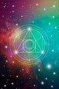 Philosopher stone sacred geometry spiritual new age futuristic illustration with transmutation interlocking circles Royalty Free Stock Photo