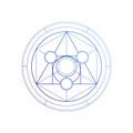 Philosopher stone sacred geometry spiritual new age futuristic illustration with transmutation interlocking circles and Royalty Free Stock Photo