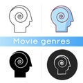 Philosophical film icon. Linear black and RGB color styles. Filmmaking style, cinematography genre. Psychological movie