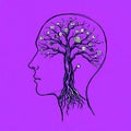 Philosophical Line Art Human Head with Thought Tree Royalty Free Stock Photo