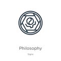 Philosophy icon. Thin linear philosophy outline icon isolated on white background from signs collection. Line vector sign, symbol