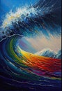 The Philosophy of Nature: A Colorful Depiction of Ocean Waves with Varied Brush Strokes