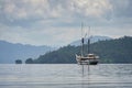 Phinisi Schooner Anchored in Raja Ampat, Indonesia Royalty Free Stock Photo