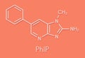 PhIP or 2-Amino-1-methyl-6-phenylimidazo4,5-bpyridine molecule. Heterocyclic amine present in cooked meat. Skeletal formula.