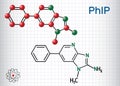 PhIP  2-amino-1-methyl-6-phenylimidazo4,5-bpyridine molecule. Structural chemical formula and molecule model. Sheet of paper Royalty Free Stock Photo