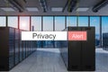 Phishing alert in red search bar large modern server room skyline view, 3D Illustration