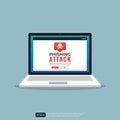 Phishing attack attention on laptop screen concept. Scam alert hacker and web security vector illustration