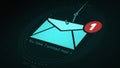 Phishing email concept with envelope icon caught on a fish hook for cyber security theme. Royalty Free Stock Photo