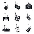 Phishing email icon set, simple style