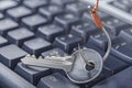 Phishing, hacking personal data and money , key and hook on computer keyboard Royalty Free Stock Photo
