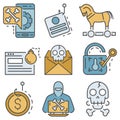 Phishing icon set, outline style Royalty Free Stock Photo