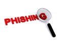 Phishing with magnifying glass on white Royalty Free Stock Photo