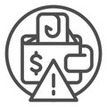 Phishing money line icon. Wallet with hook vector illustration isolated on white. Money hacking outline style design