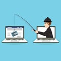 Phishing scam, hacker attack and web security vector concept. Illustration of phishing and fraud, online scam and steal