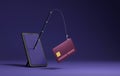 Phishing scam from hackers Stealing user credit card online. via mobile phone on dark purple neon background