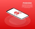 Phishing via internet isometric vector concept illustration. Email spoofing or fishing messages. Royalty Free Stock Photo