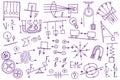Phisics symbols icon set. Science subject doodle design. Education and study concept. Back to school sketchy background