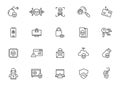 Phising email scam vector line icon set. Fishing fraud hook steal money phising malware.