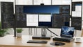 Phisticated computer workstation featuring a large curved monitor displaying Royalty Free Stock Photo