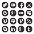 Phitsanulok, Thailand - November 12, 2017 : Vector set of popular social media icon sink botton . Bleck and white design