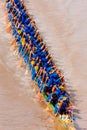 PHITSANULOKE, THAILAND - SEP 21 : Panning technique unidentified crew in traditional Thai long boats competition festival