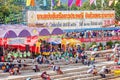 PHITSANULOKE, THAILAND - SEP 21 : Unidentified crew in traditional Thai long boats competition festival on September 21, 2008, Phi