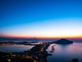 Phlegraean Fields and the Gulf of Naples at dawn with the Vesuvius volcano in the background, a beautiful panorama Royalty Free Stock Photo