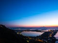 Phlegraean Fields and the Gulf of Naples at dawn with the Vesuvius volcano in the background, a beautiful panorama Royalty Free Stock Photo