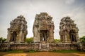 Phnom krom temple with three tower with white clouds in the background Royalty Free Stock Photo