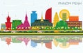 Phnom Penh Cambodia City Skyline with Color Buildings, Blue Sky and Reflections. Vector Illustration. Phnom Penh Cityscape with