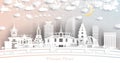 Phnom Penh Cambodia City Skyline in Paper Cut Style with Snowflakes, Moon and Neon Garland