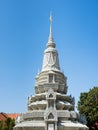 White stupa on the grounds of Silver Pagoda complex, a Buddhist temple inside the Royal