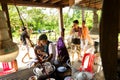 Image of people in the countryside in Cambodia. Khmer family having lunch with traditional food. Royalty Free Stock Photo