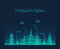 Phnom Penh skyline Cambodia Trendy vector linear