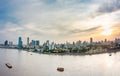 Phnom Penh sunset,as river cruise boat floats along Tonle Sap river towards the Mekong,Cambodia Royalty Free Stock Photo