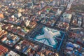 Phnompenh capital of Cambodia on the night with beautiful landscape by drone