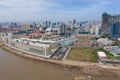 Phnompenh capital of Cambodia on the sunset with beautiful landscape by drone