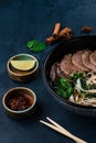 Pho bo, Vietnamese food, rice noodle soup with sliced beef Royalty Free Stock Photo