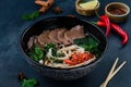 Pho bo, Vietnamese food, rice noodle soup with sliced beef Royalty Free Stock Photo