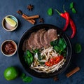 Pho bo, Vietnamese food, rice noodle soup with sliced beef Royalty Free Stock Photo