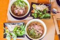 Pho Bo - Vietnamese fresh rice noodle soup with beef, herbs and chili. Vietnam`s national dish Royalty Free Stock Photo