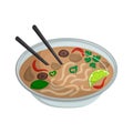 Pho bo is Vietnamese light soup with rice noodles, meat, and vegetables. Royalty Free Stock Photo