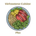 Pho Bo vietnamese soup with beef and rice noodles. Isolated vector illustration Royalty Free Stock Photo